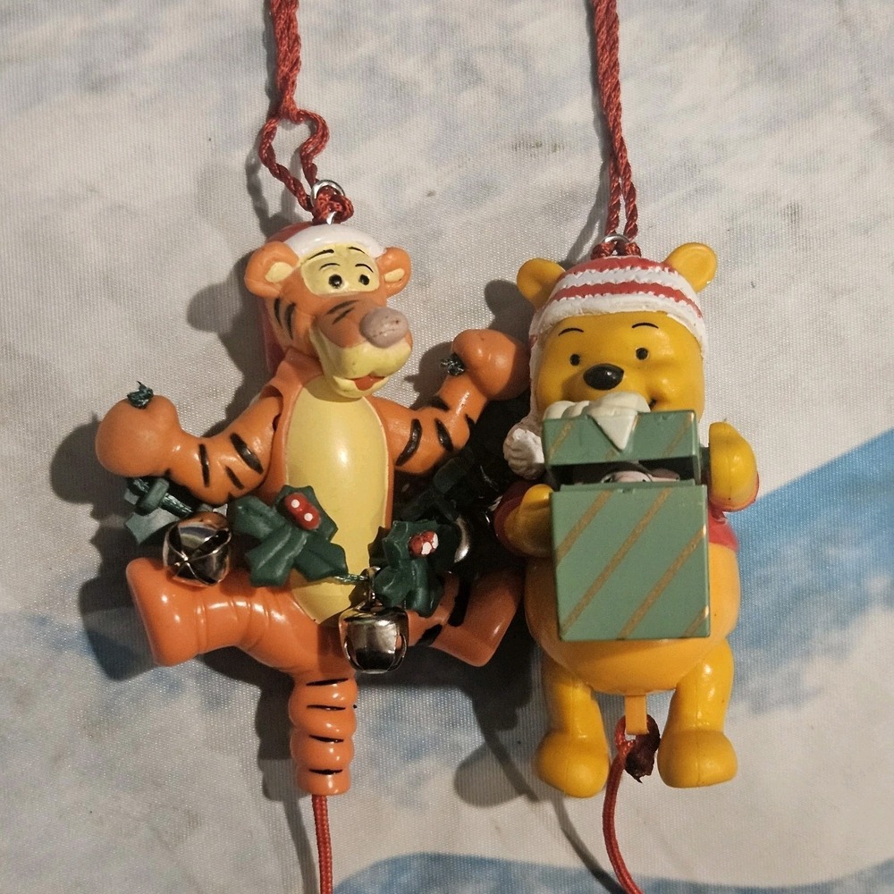 Disney Store 1996 Pooh's Winter Wonderland Pull String Ornaments Pooh Tigger Set